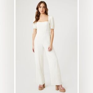 Linen wide leg smocked back jumpsuit romper nwot